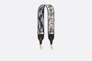 Adjustable Shoulder Strap with Ring • White Multicolor Toile de Jouy Mexico Embroidery