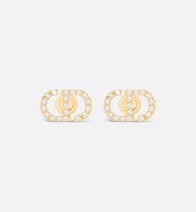 Petit CD Mini Stud Earrings • Gold-Finish Metal and Silver-Tone Crystals