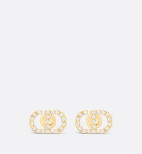 Petit CD Mini Stud Earrings • Gold-Finish Metal and Silver-Tone Crystals