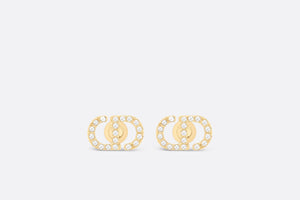 Petit CD Mini Stud Earrings • Gold-Finish Metal and Silver-Tone Crystals
