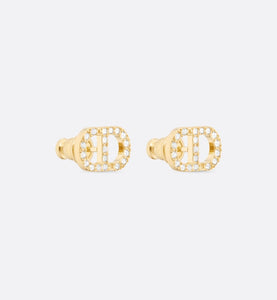 Petit CD Mini Stud Earrings • Gold-Finish Metal and Silver-Tone Crystals
