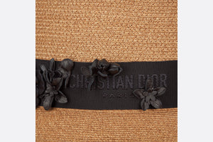 Diorodeo Small Brim Hat • Natural Straw and Black Smooth Calfskin with Three-Dimensional Flowers