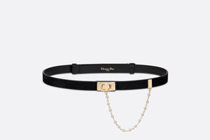Dior Caro Belt • Black Smooth Calfskin and White Glass Pearls, 20 MM