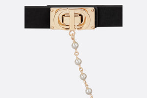 Dior Caro Belt • Black Smooth Calfskin and White Glass Pearls, 20 MM