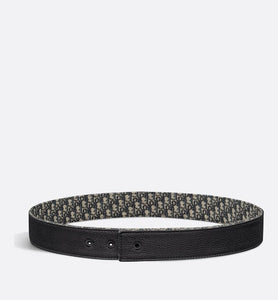 Reversible Belt Strap • Beige and Black Micro Dior Oblique Jacquard and Black Grained Calfskin, 35 MM