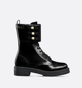 D-Strike Ankle Boot • Black Matte Calfskin and White Resin Pearls