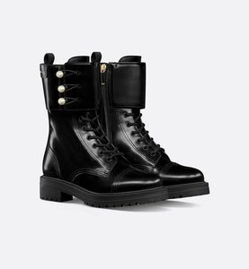 D-Strike Ankle Boot • Black Matte Calfskin and White Resin Pearls