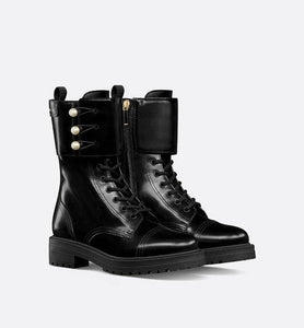 D-Strike Ankle Boot • Black Matte Calfskin and White Resin Pearls