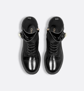 D-Strike Ankle Boot • Black Matte Calfskin and White Resin Pearls