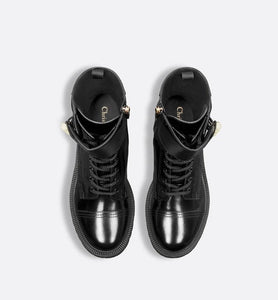 D-Strike Ankle Boot • Black Matte Calfskin and White Resin Pearls