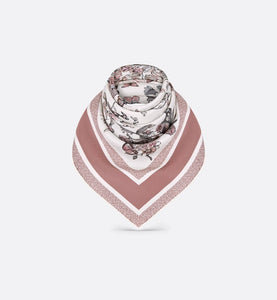 Toile de Jouy Mexico 90 Square Scarf • White and Pastel Pink Silk Twill