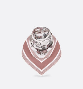Toile de Jouy Mexico 90 Square Scarf • White and Pastel Pink Silk Twill