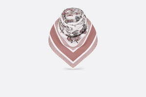 Toile de Jouy Mexico 90 Square Scarf • White and Pastel Pink Silk Twill