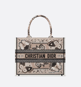Medium Dior Book Tote • Beige Multicolor Butterfly Bandana Embroidery (36 x 27.5 x 16.5 cm)