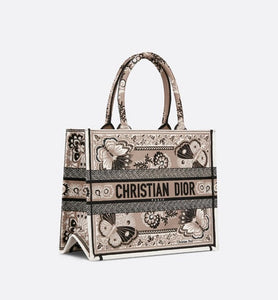 Medium Dior Book Tote • Beige Multicolor Butterfly Bandana Embroidery (36 x 27.5 x 16.5 cm)