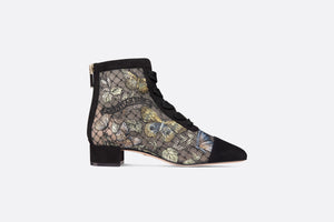 Naughtily-D Ankle Boot • Black Multicolor Transparent Mesh Embroidered with Butterfly Motif and Black Suede Calfskin