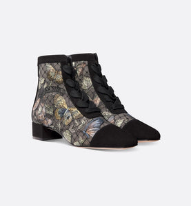 Naughtily-D Ankle Boot • Black Multicolor Transparent Mesh Embroidered with Butterfly Motif and Black Suede Calfskin