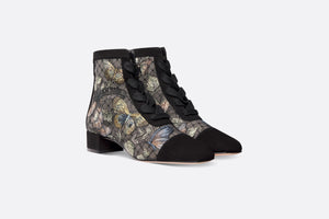 Naughtily-D Ankle Boot • Black Multicolor Transparent Mesh Embroidered with Butterfly Motif and Black Suede Calfskin