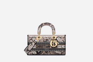 Medium Lady D-Joy Bag • Beige Multicolor Butterfly Bandana Embroidery