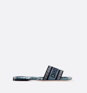 Dway Slide • Denim Blue Multicolor Embroidered Cotton with Butterfly Bandana Motif