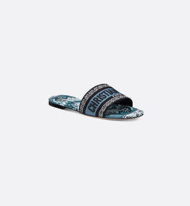 Dway Slide • Denim Blue Multicolor Embroidered Cotton with Butterfly Bandana Motif