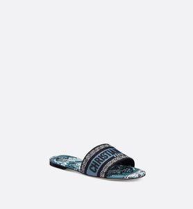 Dway Slide • Denim Blue Multicolor Embroidered Cotton with Butterfly Bandana Motif