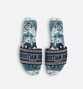 Dway Slide • Denim Blue Multicolor Embroidered Cotton with Butterfly Bandana Motif