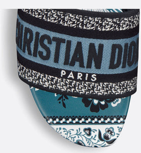 Dway Slide • Denim Blue Multicolor Embroidered Cotton with Butterfly Bandana Motif