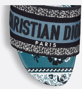 Dway Slide • Denim Blue Multicolor Embroidered Cotton with Butterfly Bandana Motif