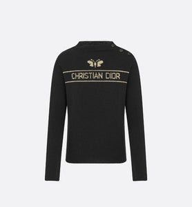Embroidered Sweater • White Technical Cashmere Knit with Gold-Tone Signature