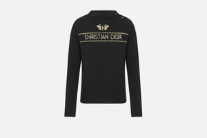 Embroidered Sweater • White Technical Cashmere Knit with Gold-Tone Signature