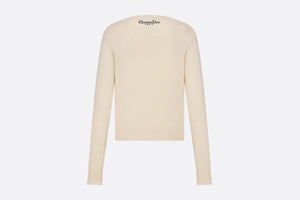 Embroidered Sweater • Ecru Cashmere Knit with Pastel Midnight Blue Butterfly Around The World Motif