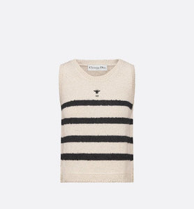 Dior Marinière Sleeveless Sweater • White and Black Cotton, Wool and Mohair Technical Knit with D-Stripes Motif