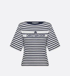 Dior Marinière Short-Sleeved Sweater • White and Black Linen, Cashmere and Silk Ribbed Knit