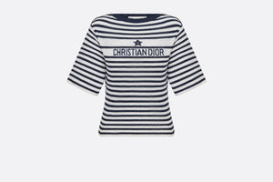 Dior Marinière Short-Sleeved Sweater • White and Black Linen, Cashmere and Silk Ribbed Knit