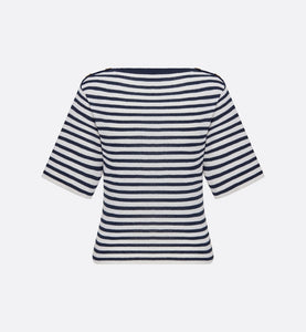Dior Marinière Short-Sleeved Sweater • White and Black Linen, Cashmere and Silk Ribbed Knit