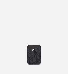 Saddle Magnetic Card Holder • Black Dior Oblique Jacquard and Grained Calfskin