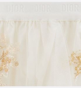 Baby Short Skirt • Ivory Tulle with Gold-Tone Seasonal Floral Embroidery