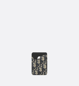 Saddle Magnetic Card Holder • Beige and Black Dior Oblique Jacquard and Black Grained Calfskin
