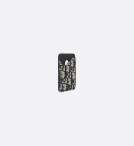 Saddle Magnetic Card Holder • Beige and Black Dior Oblique Jacquard and Black Grained Calfskin