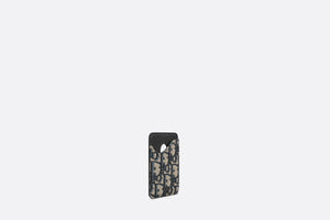 Saddle Magnetic Card Holder • Beige and Black Dior Oblique Jacquard and Black Grained Calfskin