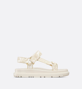 D-Wave Sandal • White and Gold-Tone Gradient Butterflies Embroidered Cotton with Metallic Thread