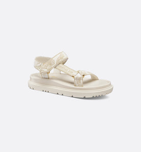 D-Wave Sandal • White and Gold-Tone Gradient Butterflies Embroidered Cotton with Metallic Thread