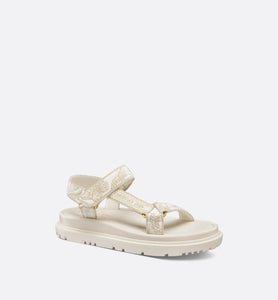 D-Wave Sandal • White and Gold-Tone Gradient Butterflies Embroidered Cotton with Metallic Thread