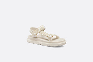 D-Wave Sandal • White and Gold-Tone Gradient Butterflies Embroidered Cotton with Metallic Thread