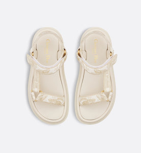 D-Wave Sandal • White and Gold-Tone Gradient Butterflies Embroidered Cotton with Metallic Thread