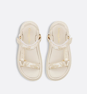 D-Wave Sandal • White and Gold-Tone Gradient Butterflies Embroidered Cotton with Metallic Thread