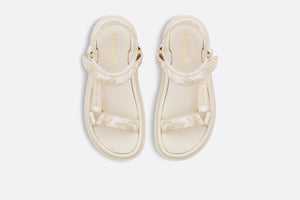 D-Wave Sandal • White and Gold-Tone Gradient Butterflies Embroidered Cotton with Metallic Thread