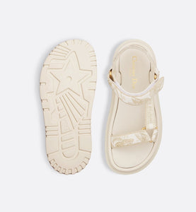 D-Wave Sandal • White and Gold-Tone Gradient Butterflies Embroidered Cotton with Metallic Thread