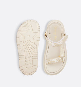 D-Wave Sandal • White and Gold-Tone Gradient Butterflies Embroidered Cotton with Metallic Thread